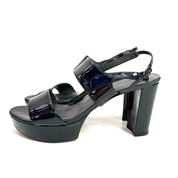 Stuart Weitzman Black Patent Leather Platform Sandal Heels Size 11 - Picture 3 of 10